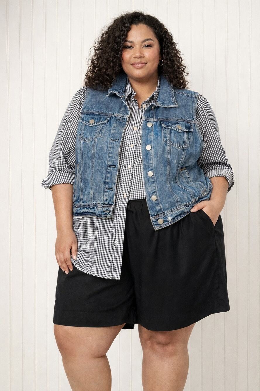 NWT Chaps Button Up - Terea Shorts -  Highway Vest Denim Bundle Of 3 Size 3X